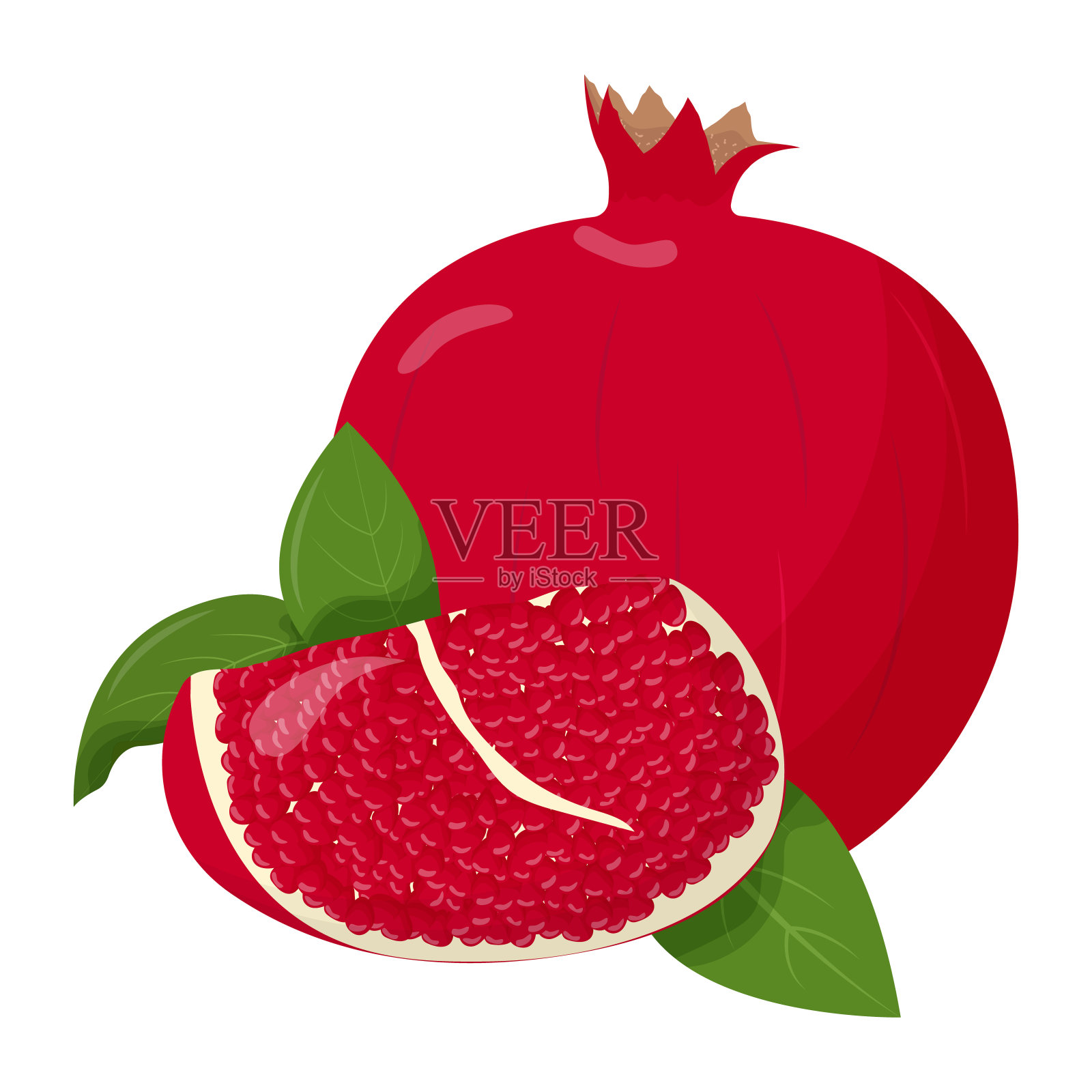 整个石榴孤立在白色背景。平面向量插图插画图片素材