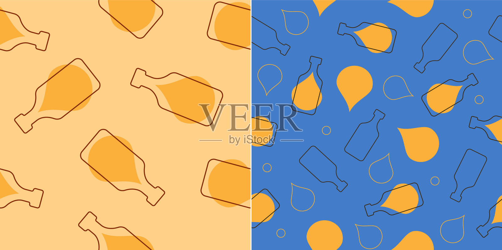 朗姆酒瓶与酒精滴无缝图案插画图片素材