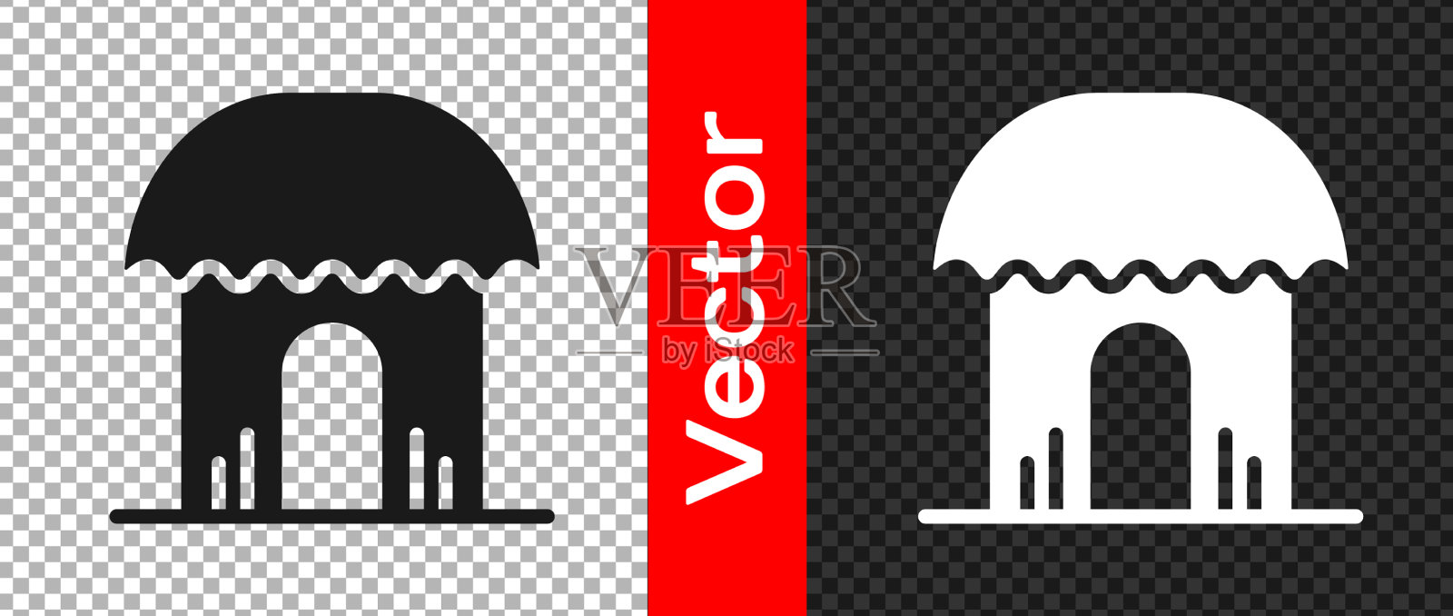 黑色非洲小屋图标孤立在透明插画图片素材