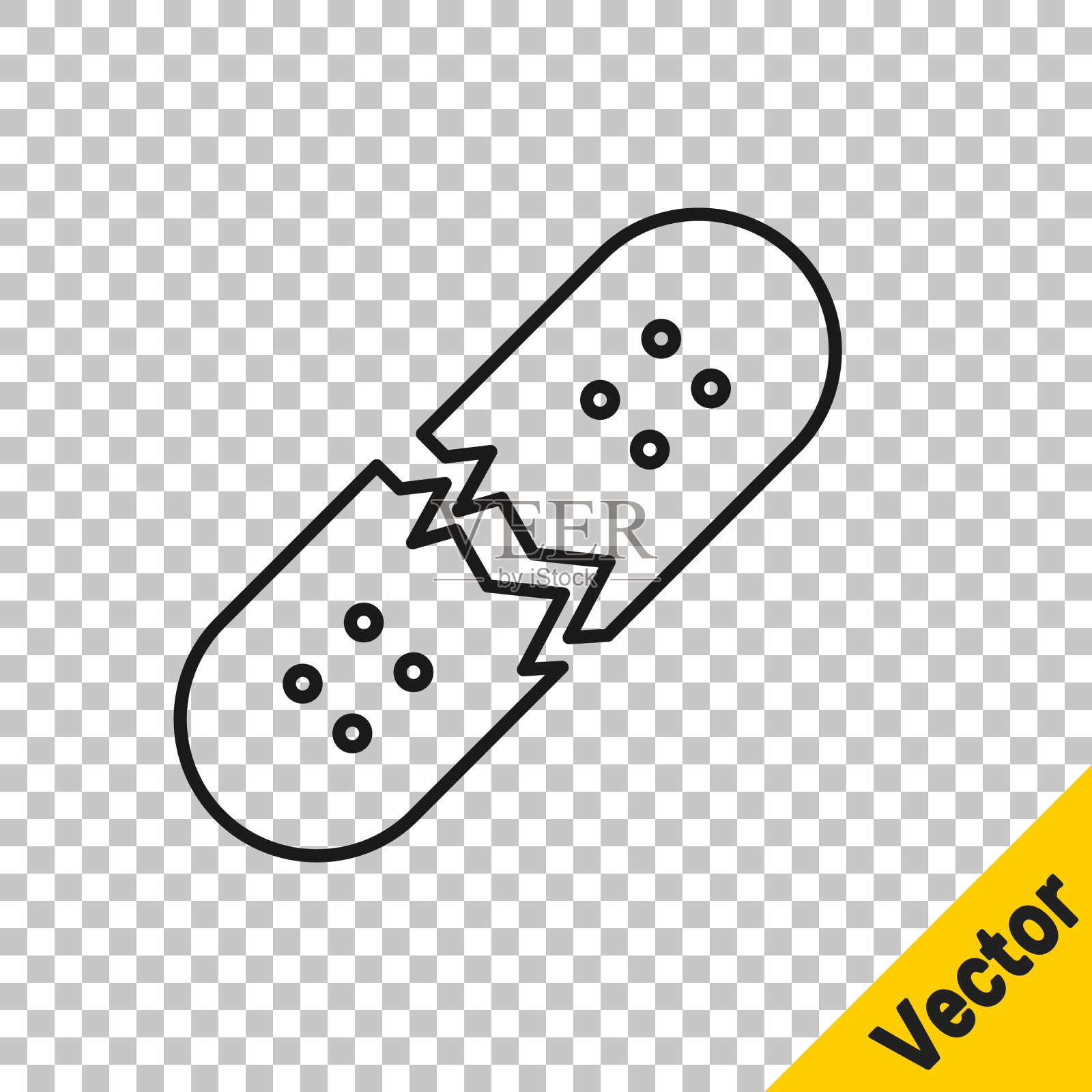 黑线断滑板甲板图标孤立上插画图片素材