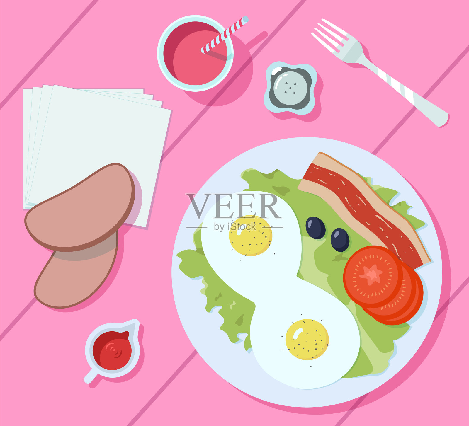 早餐在桌上俯瞰插画图片素材