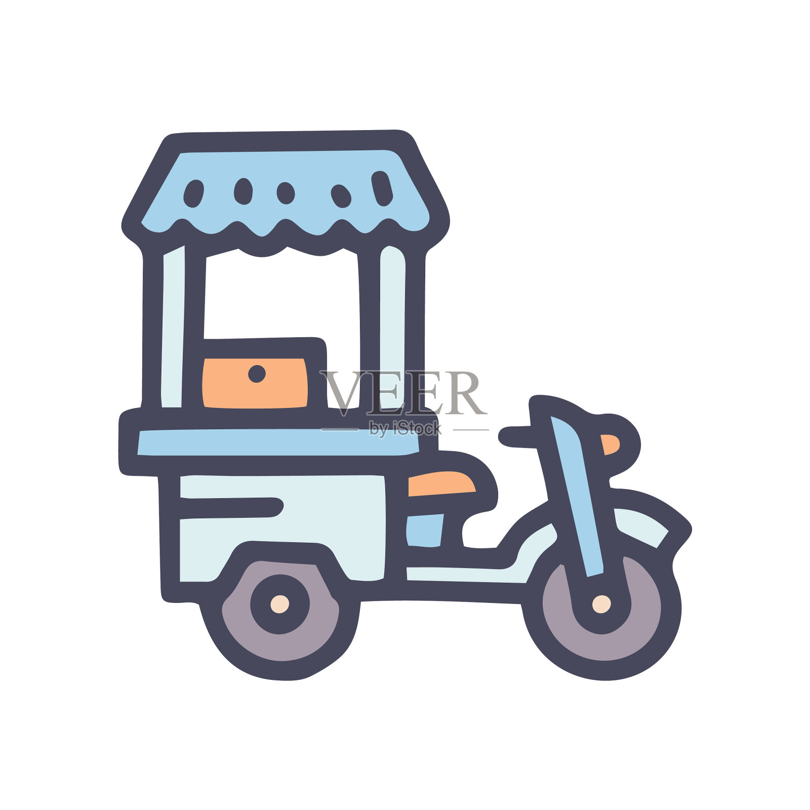 摩托车与食品推车颜色涂鸦简单设计元素图片