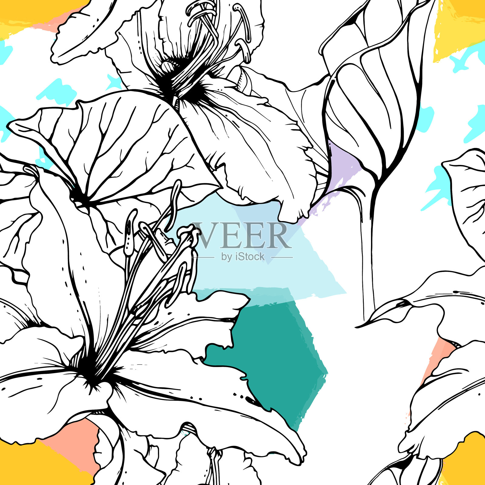 花卉几何打印热带丛林叶刷插画图片素材