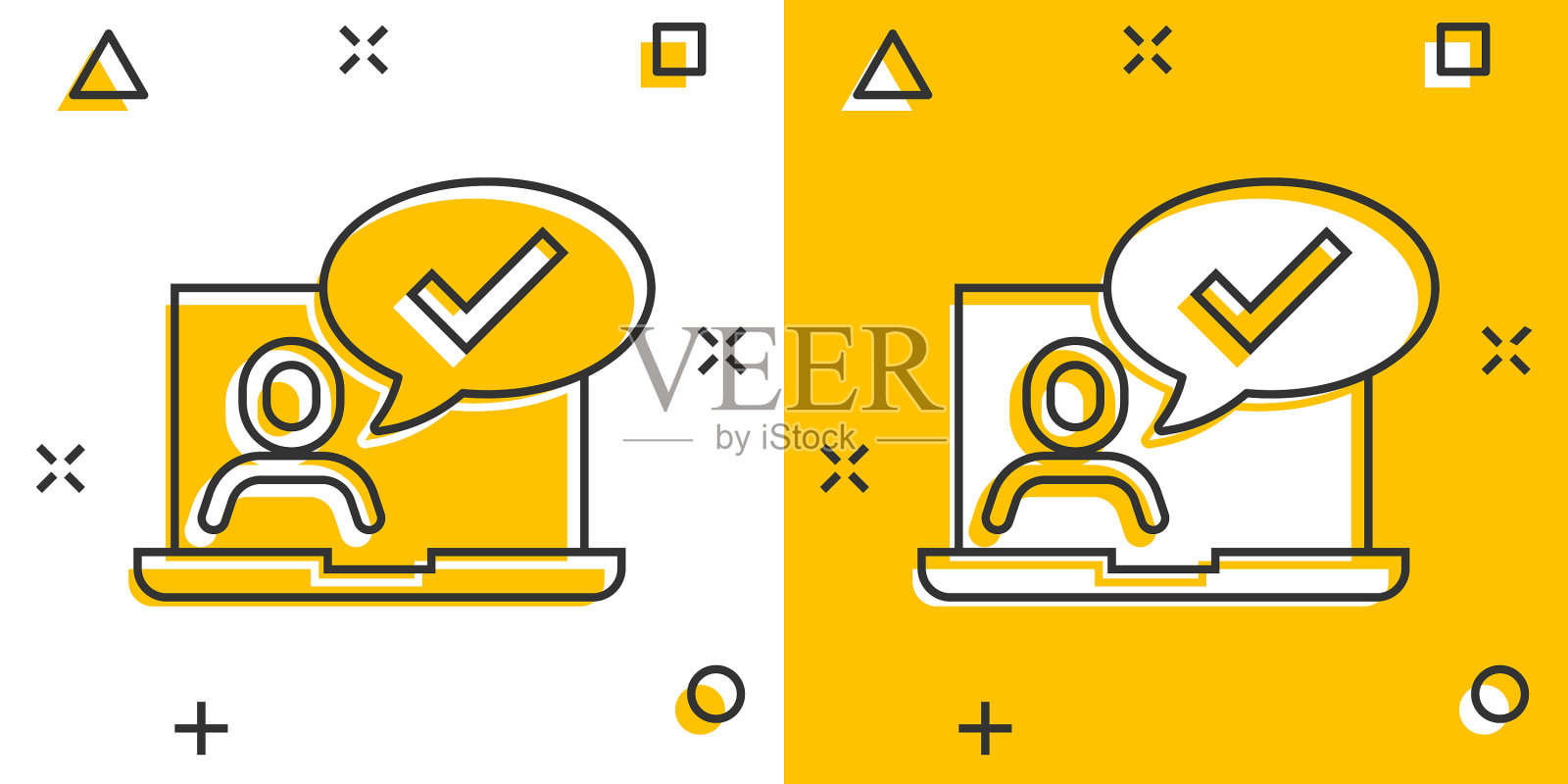 人们与笔记本电脑图标在漫画风格插画图片素材