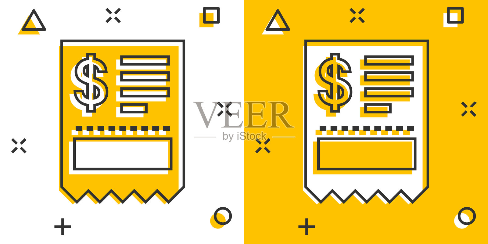 钱支票图标在漫画风格的支票簿卡通插画图片素材