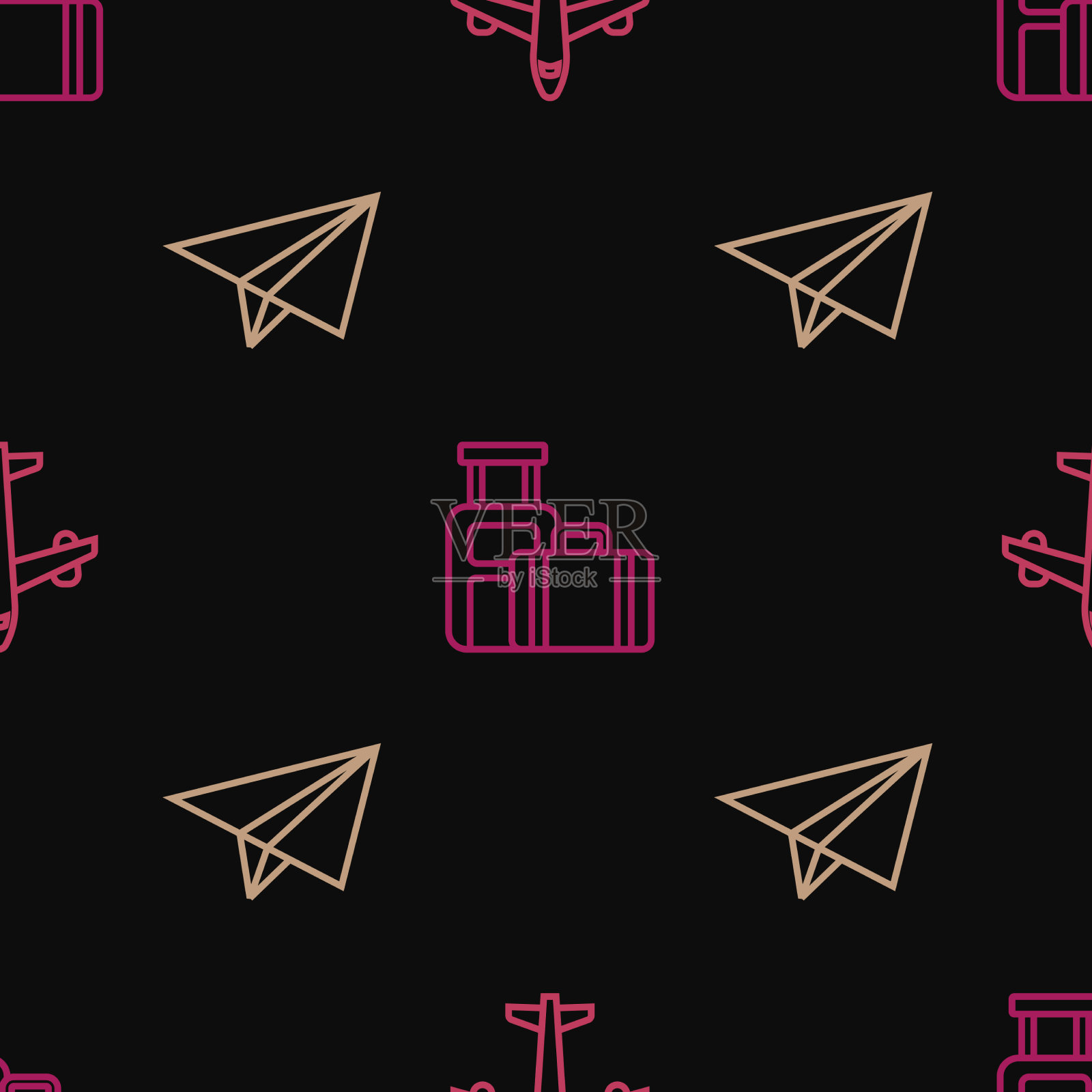 将线平面、纸飞机和手提箱固定在上面图标素材