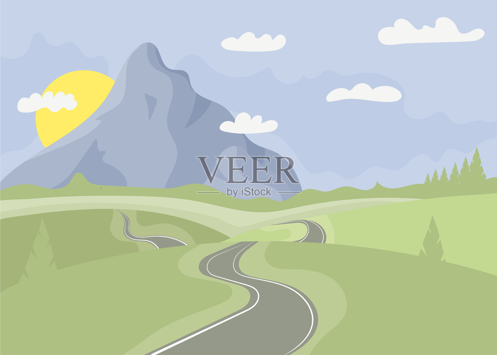 道路自然景观优美插画图片素材