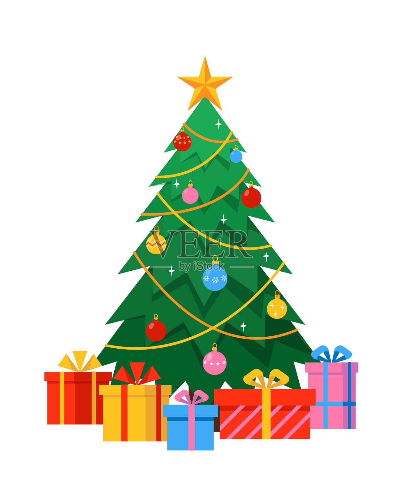 用盒子里的礼物装饰圣诞树设计元素图片