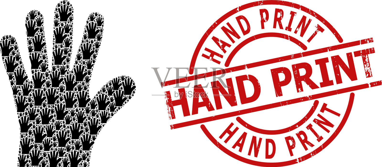 手掌图标递归马赛克和有纹理的手插画图片素材