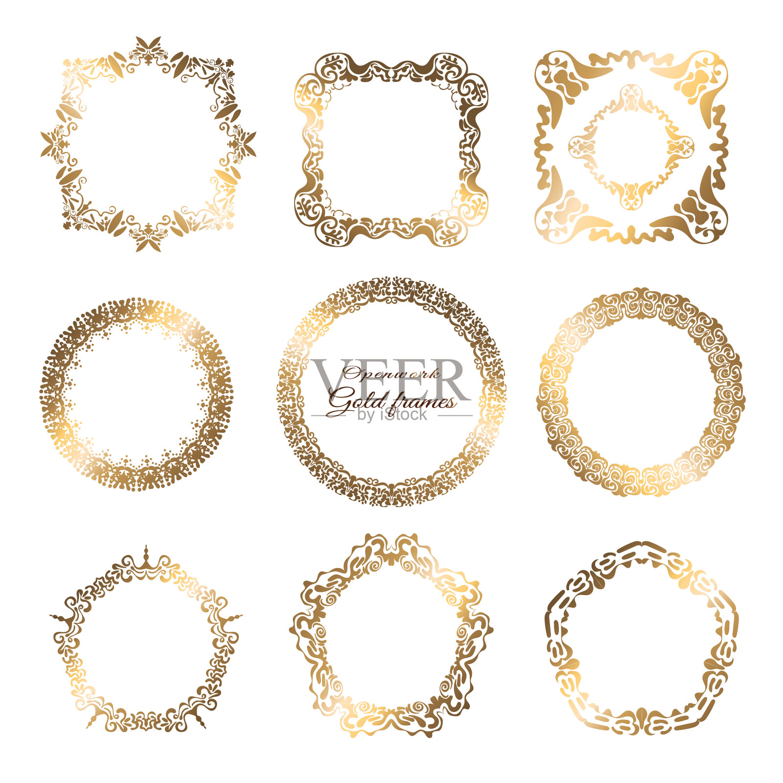 金框套镂空花卉装饰插画图片素材