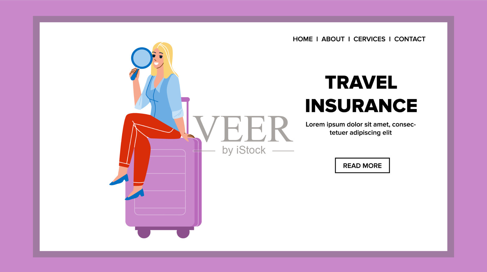 照顾、生活和行李的旅行保险设计模板素材