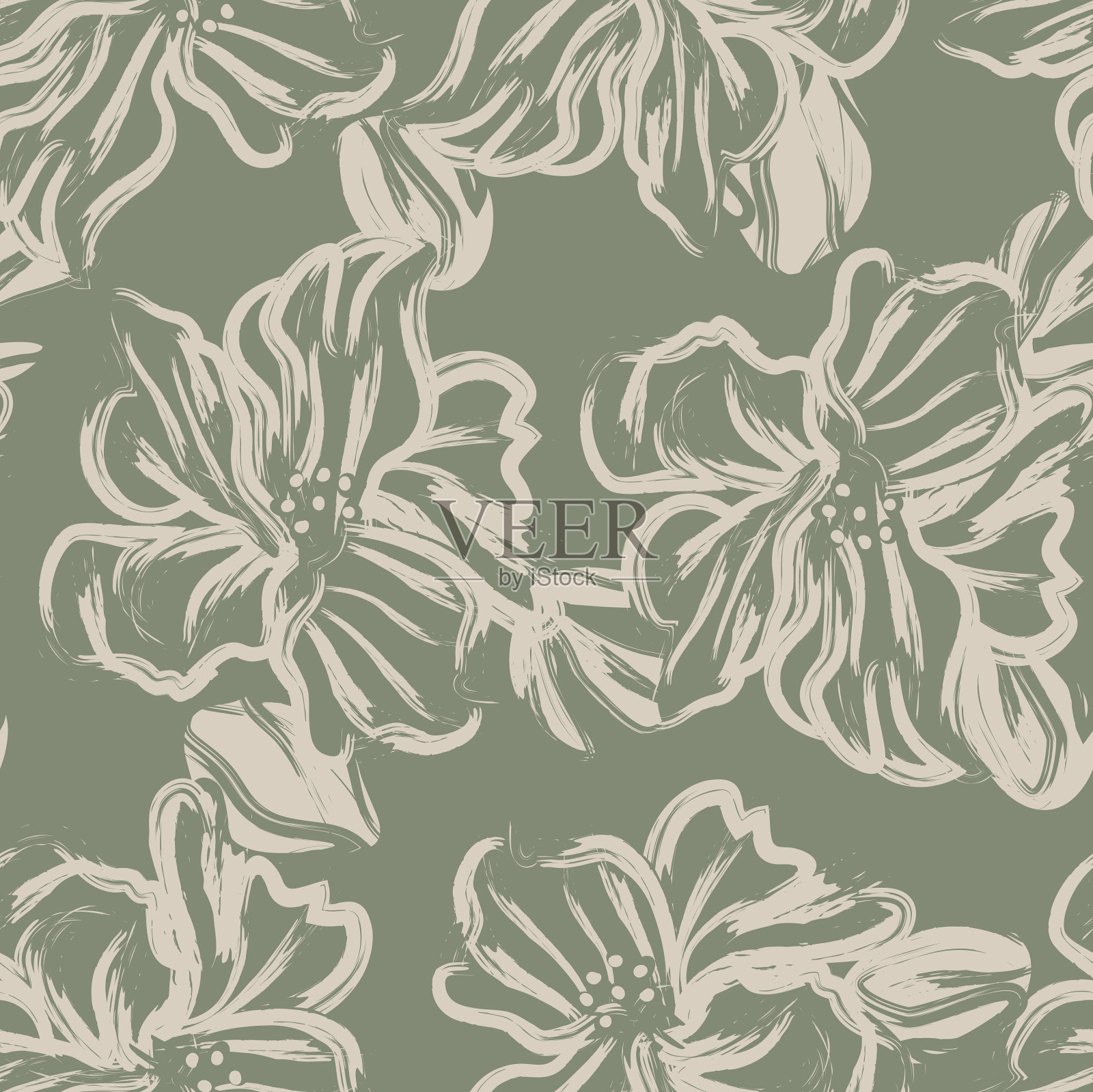 花卉笔触无缝图案背景插画图片素材