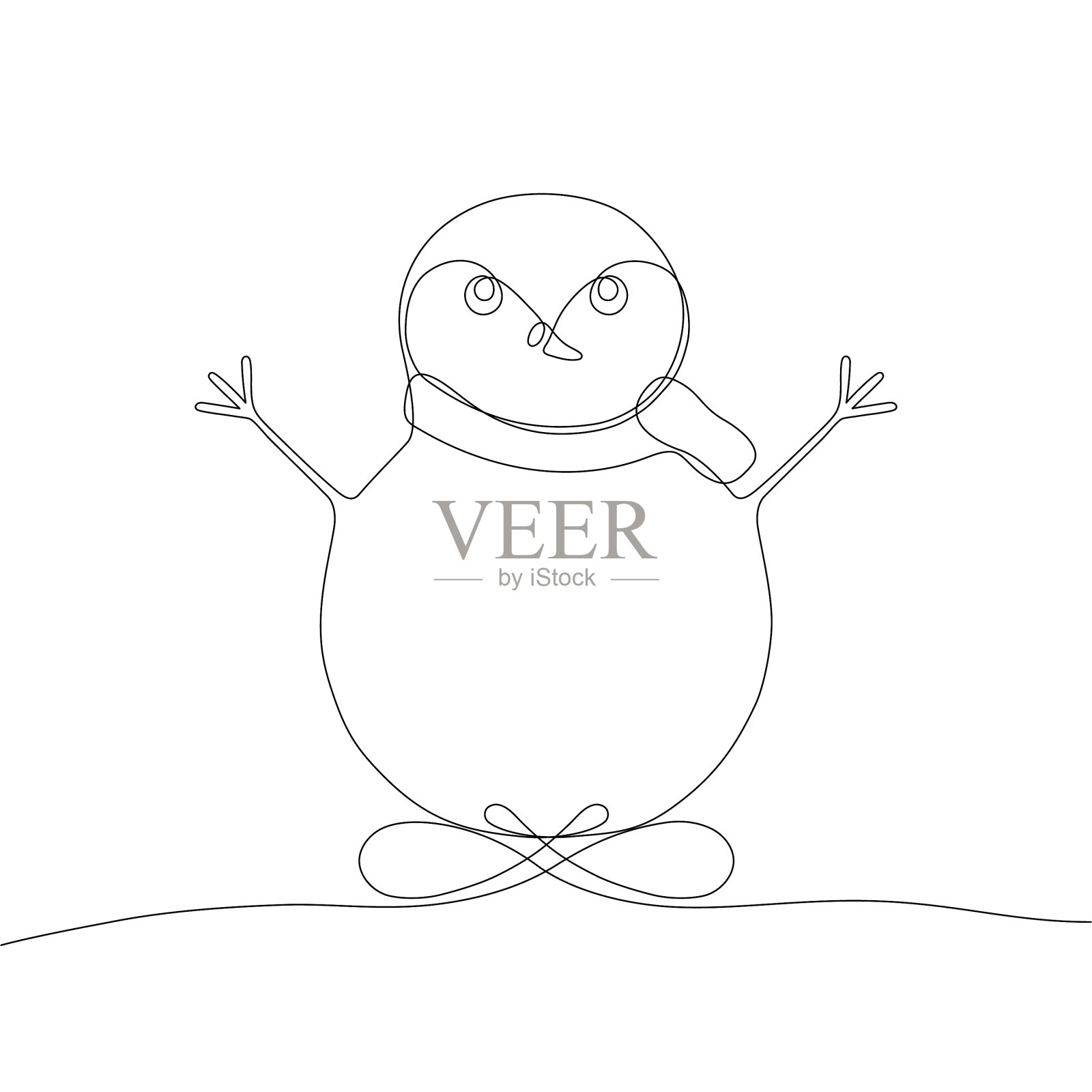 风格化可爱的雪人连续画一条线插画图片素材