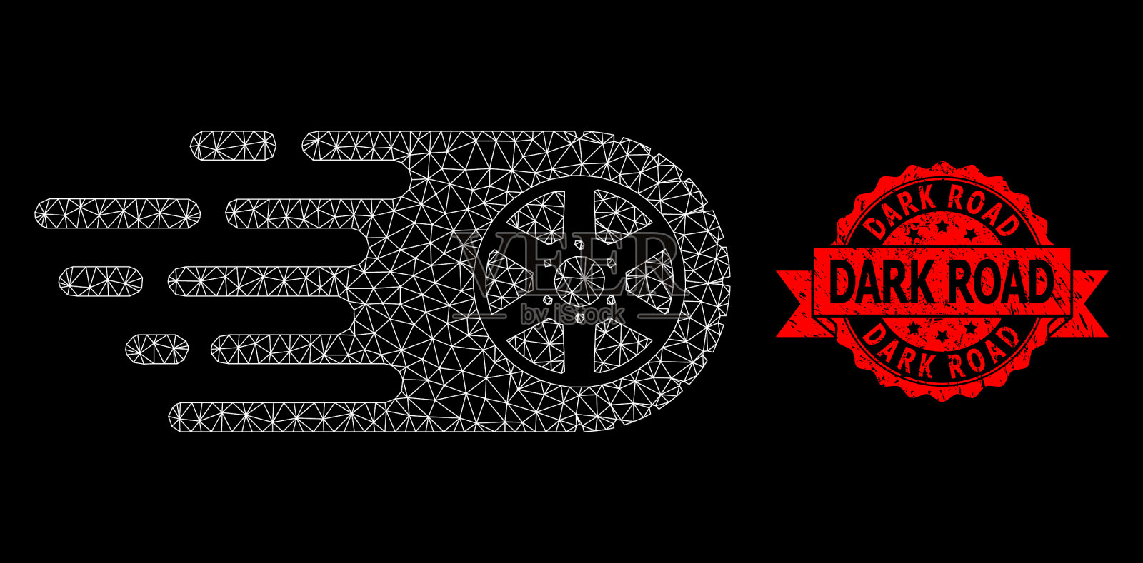 肮脏的黑暗道路密封和多边形网络轮胎插画图片素材