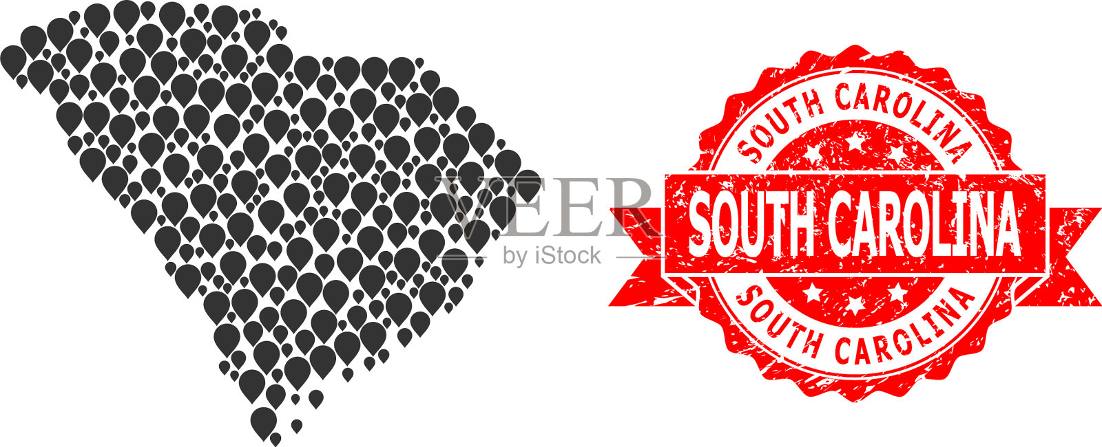 格伦奇南卡罗莱纳印章和马克笔马赛克插画图片素材