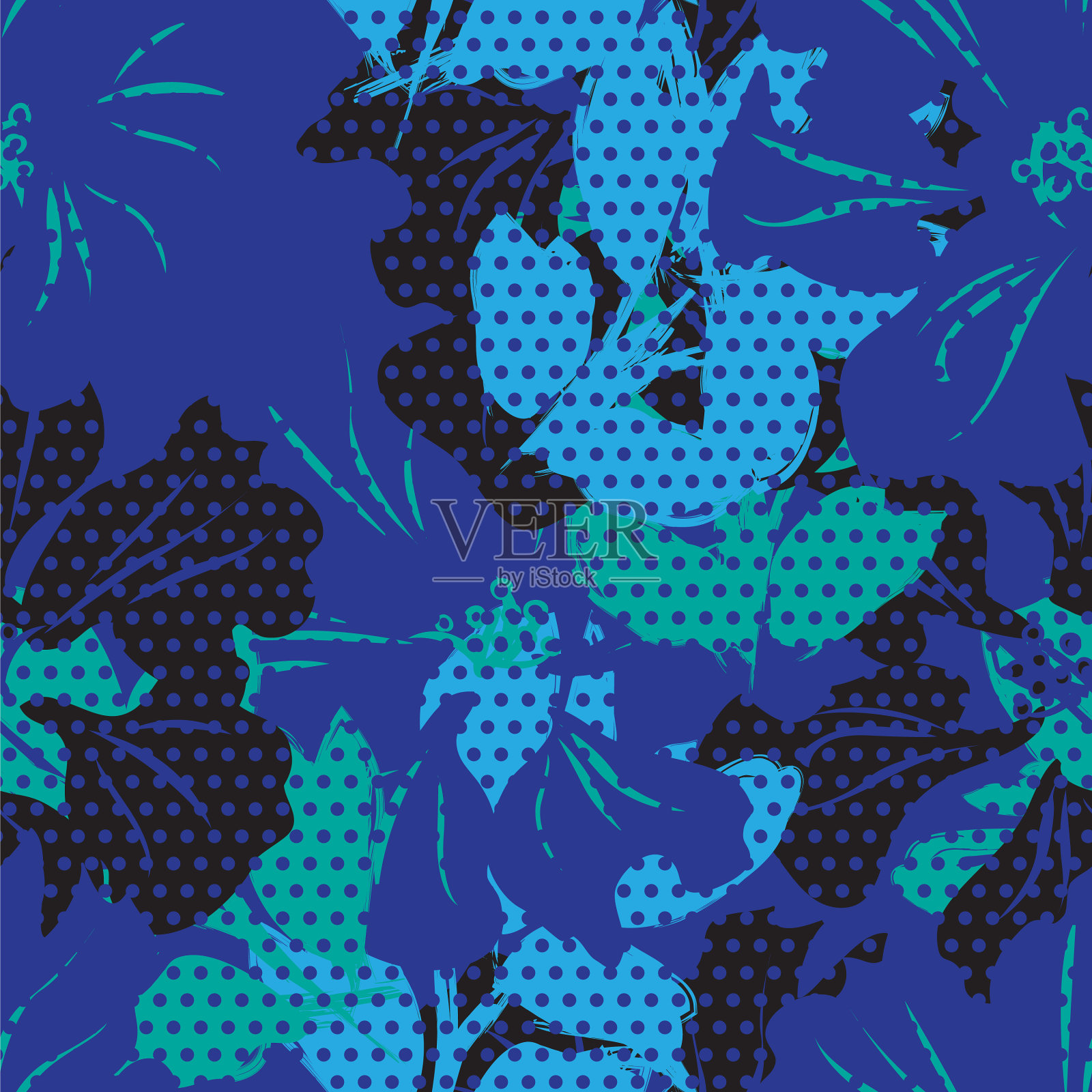 花卉无缝图案与点纹理插画图片素材