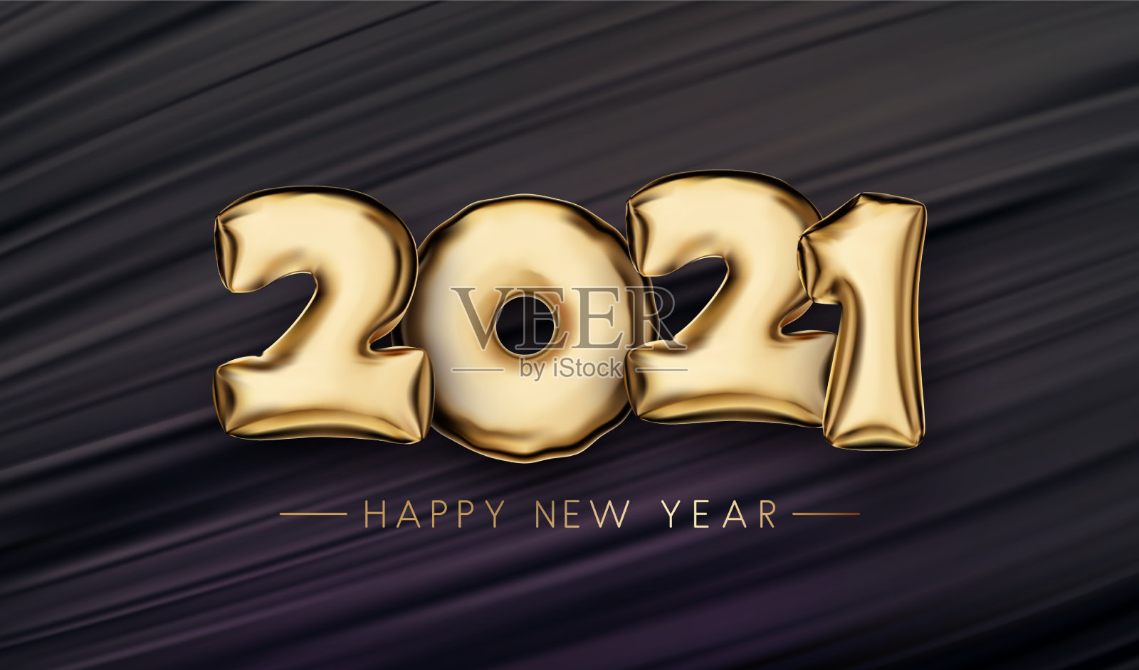 金色箔气球2021 sign on black brush插画图片素材