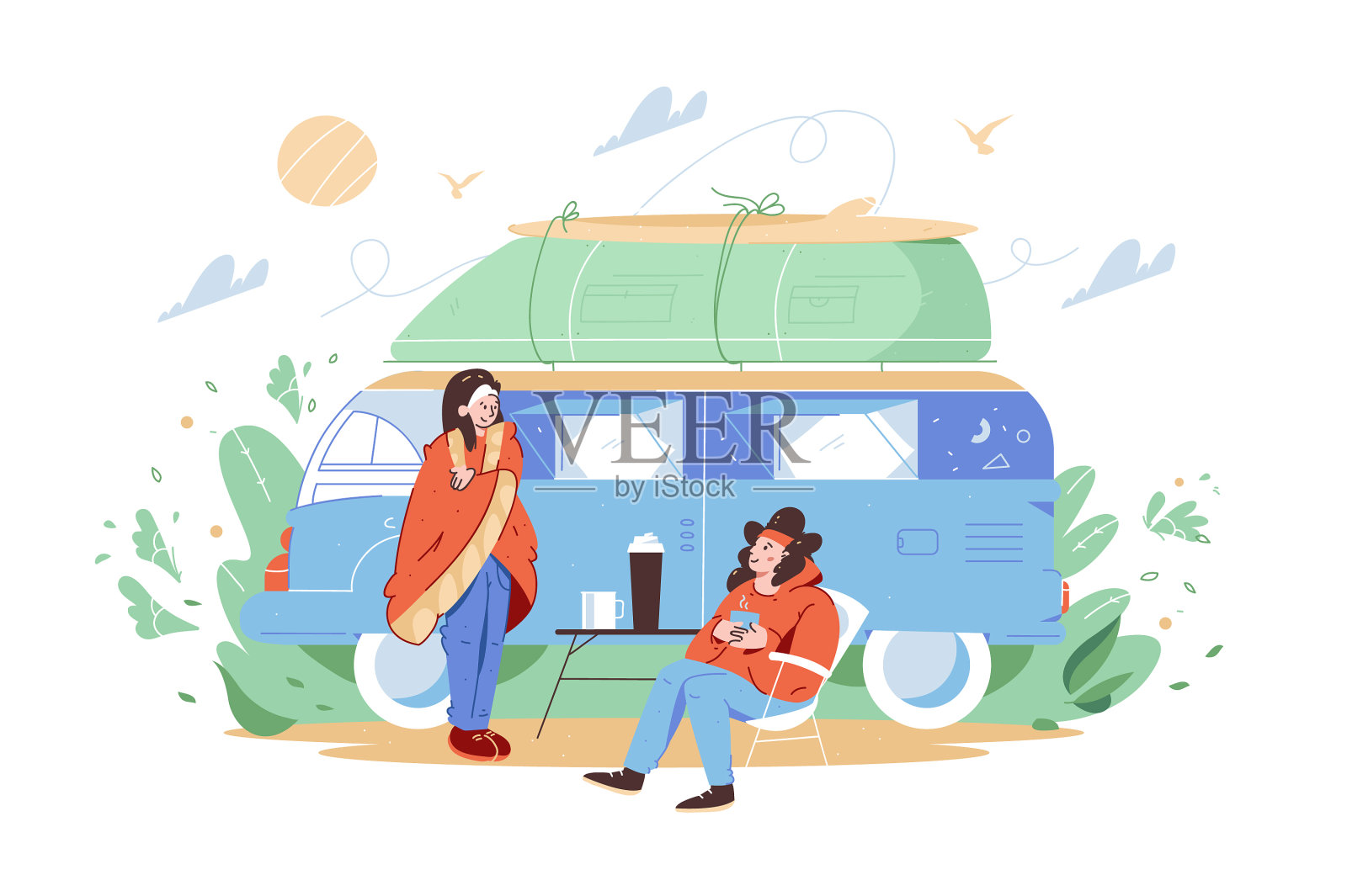 朋友旅行在轮子上的房子设计元素图片