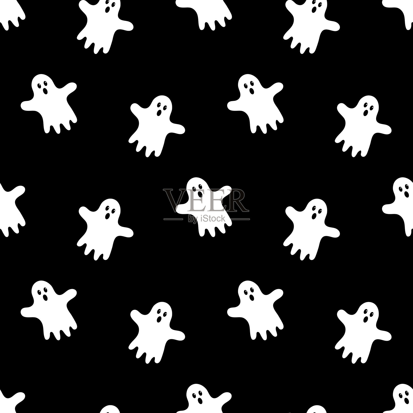 无缝图案与卡通可爱鬼插画图片素材