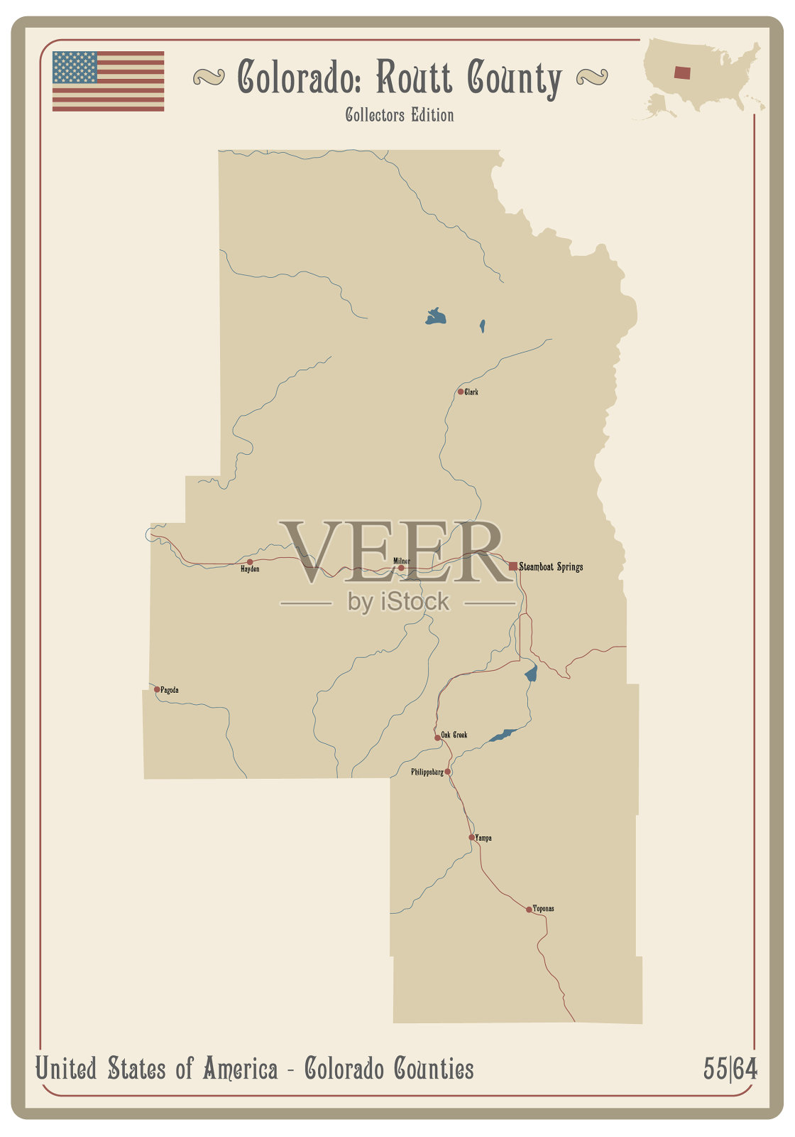 科罗拉多州的鲁特县地图插画图片素材