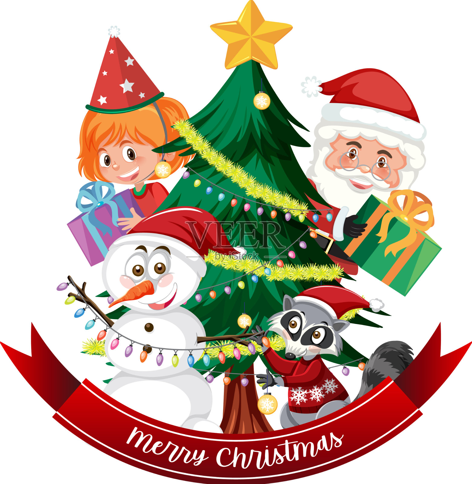 圣诞快乐短信横幅与圣诞老人和设计元素图片