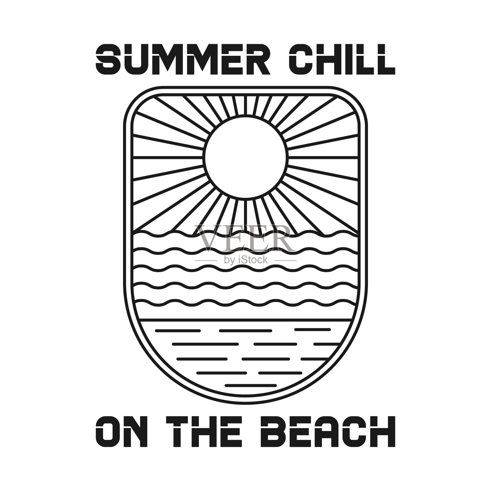 海洋和海滩全景，夏季时间和冲浪插画图片素材