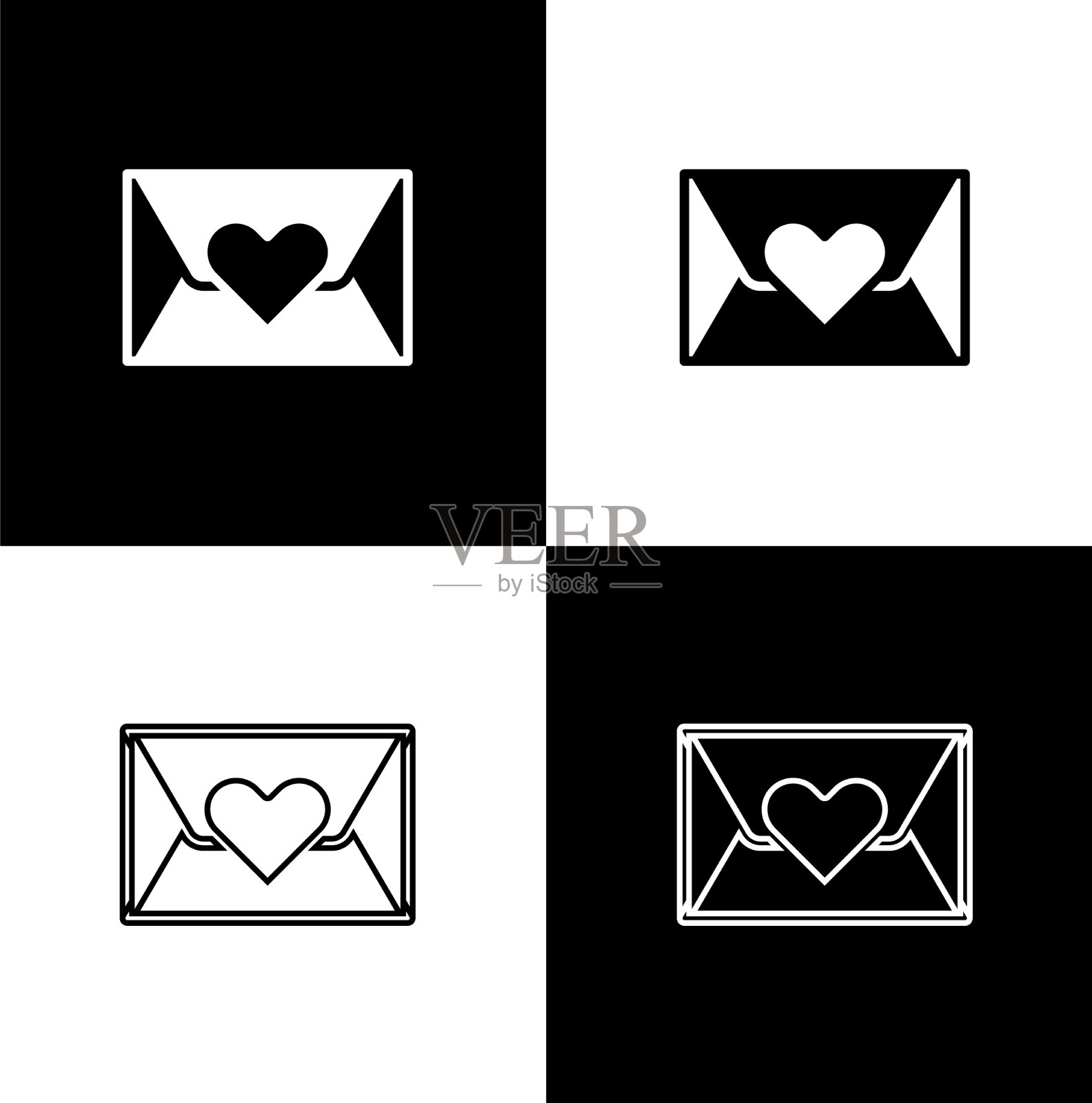 设置信封与情人节心形图标孤立图标素材