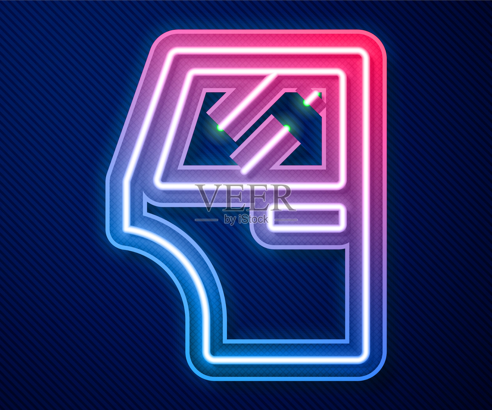 发光的霓虹灯线汽车门图标孤立在蓝色插画图片素材