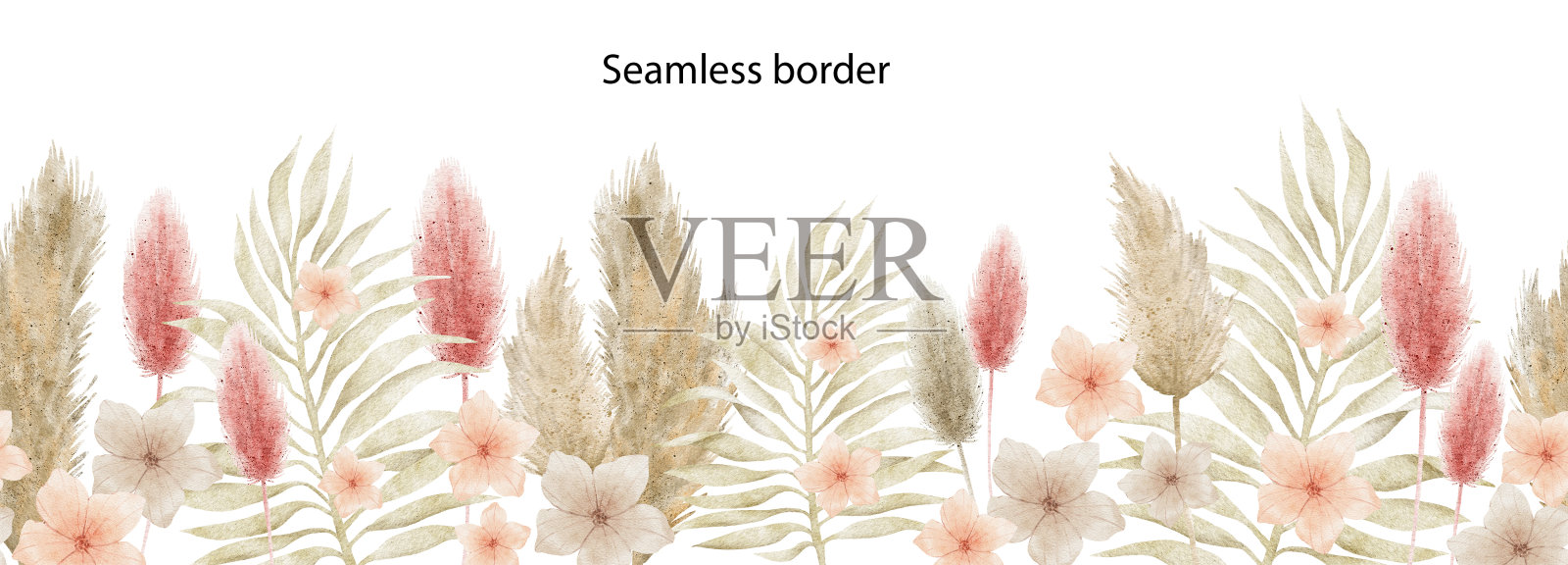 水彩波西米亚热带无缝边界插画图片素材