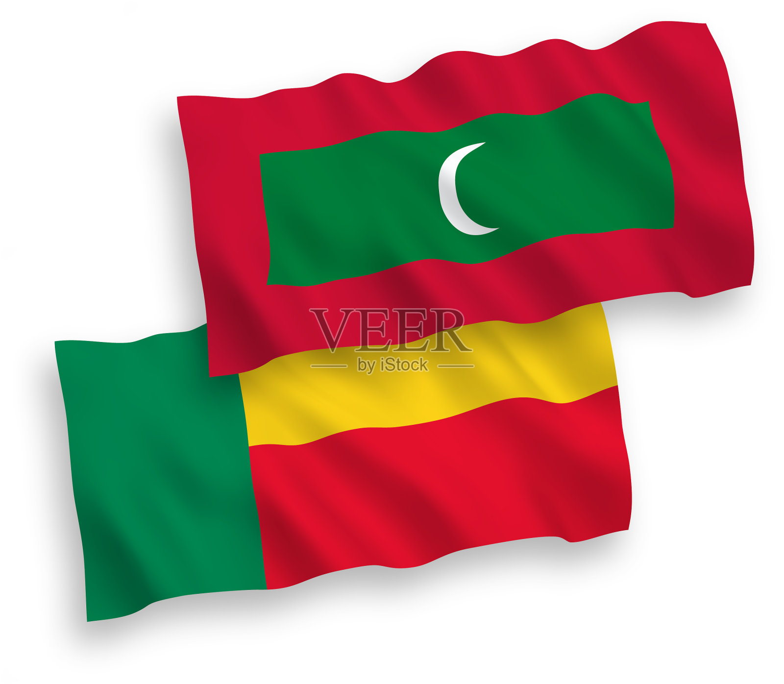 白色背景的马尔代夫和贝宁国旗设计元素图片
