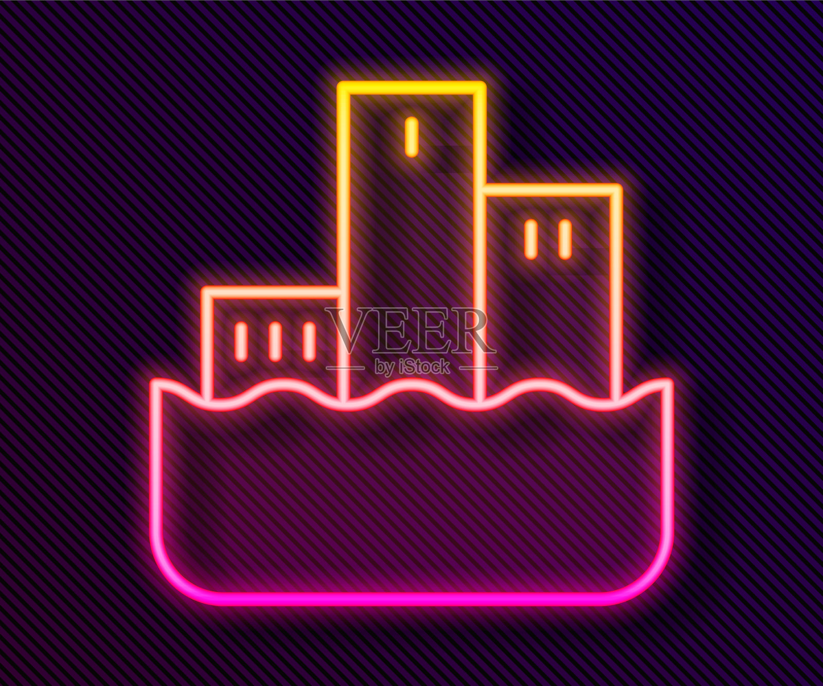 发光的霓虹灯线奖在体育冠军的领奖台上插画图片素材