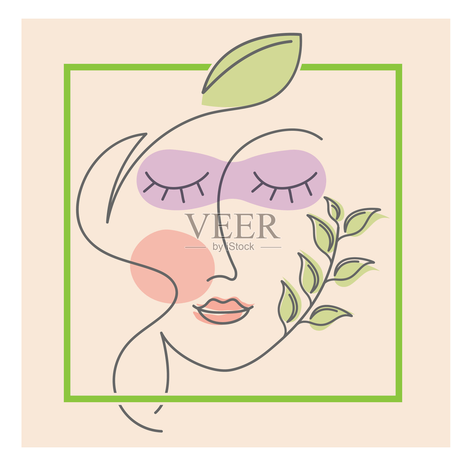 一个抽象女人的肖像细线插画图片素材