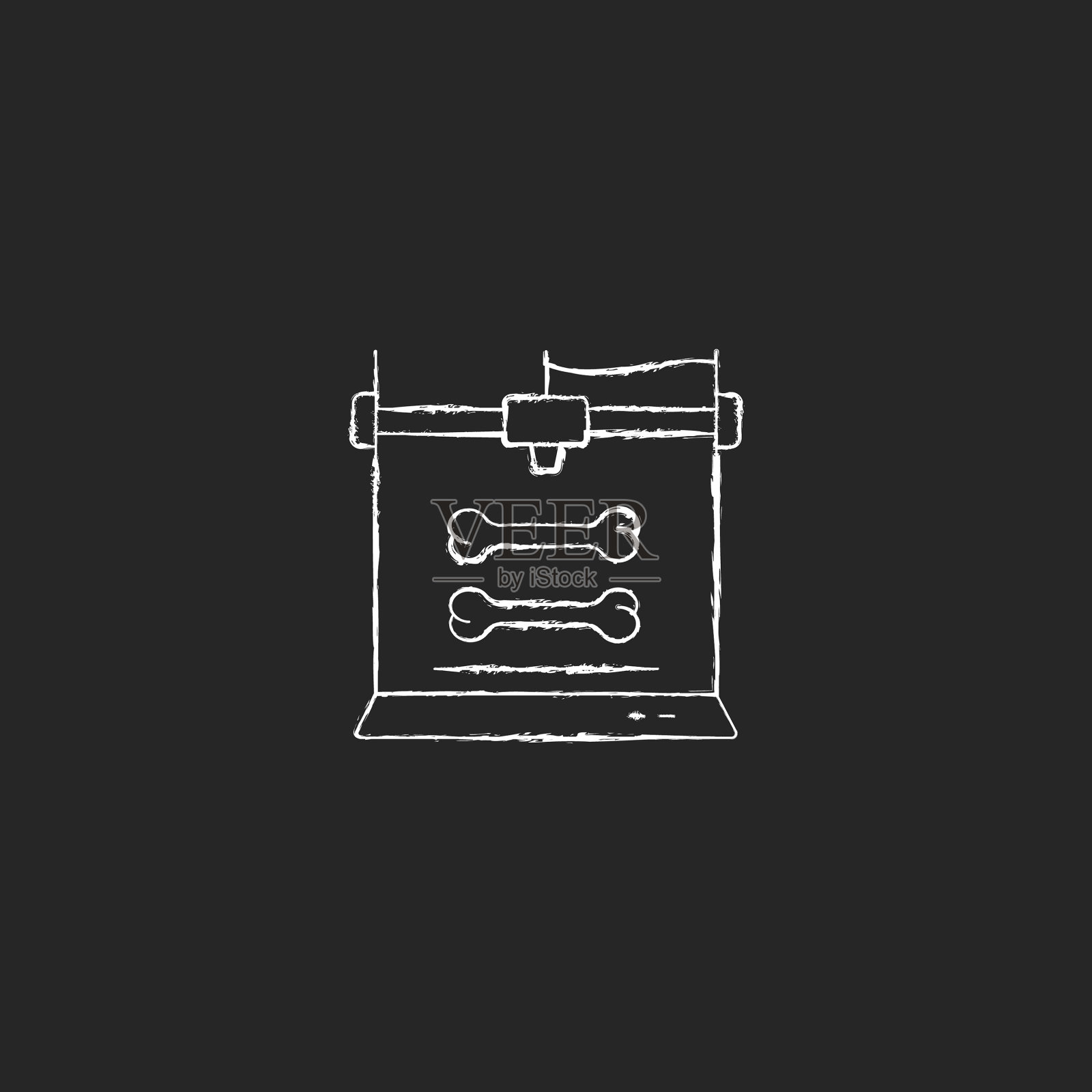 3d骨模型打印粉笔白色图标在黑暗插画图片素材