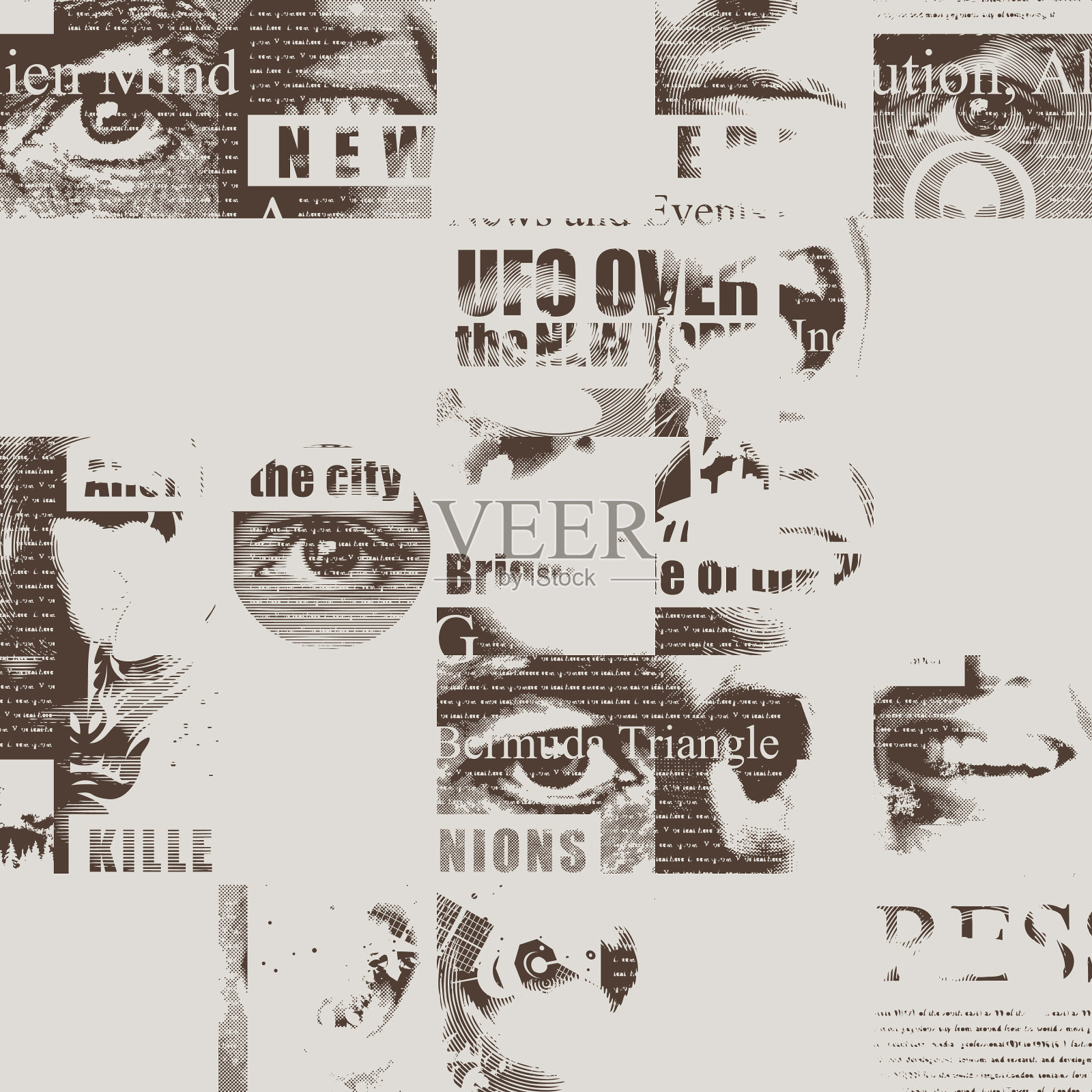 报纸主题上的抽象无缝图案插画图片素材