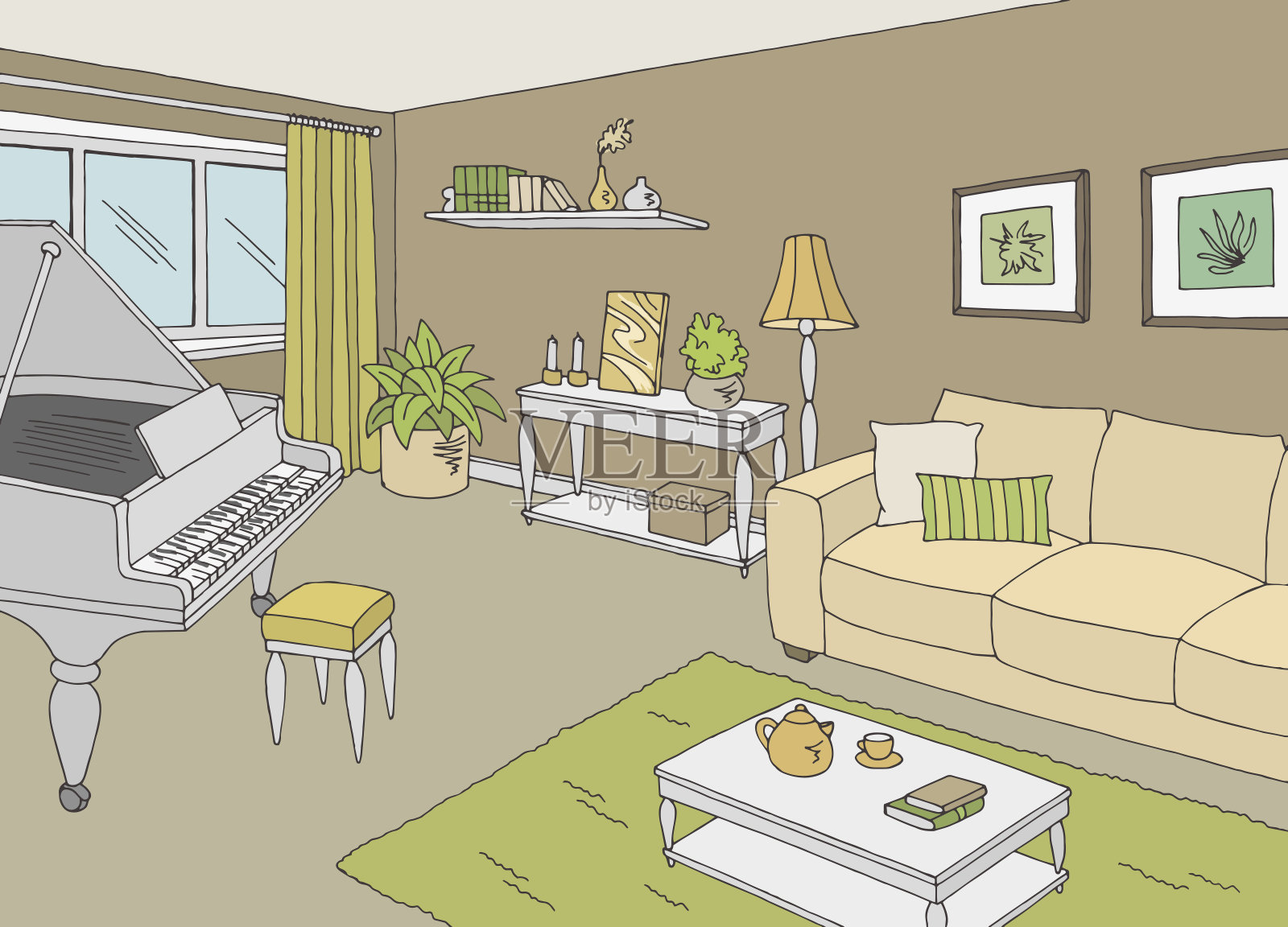 客厅图形彩色家室内素描插图矢量插画图片素材