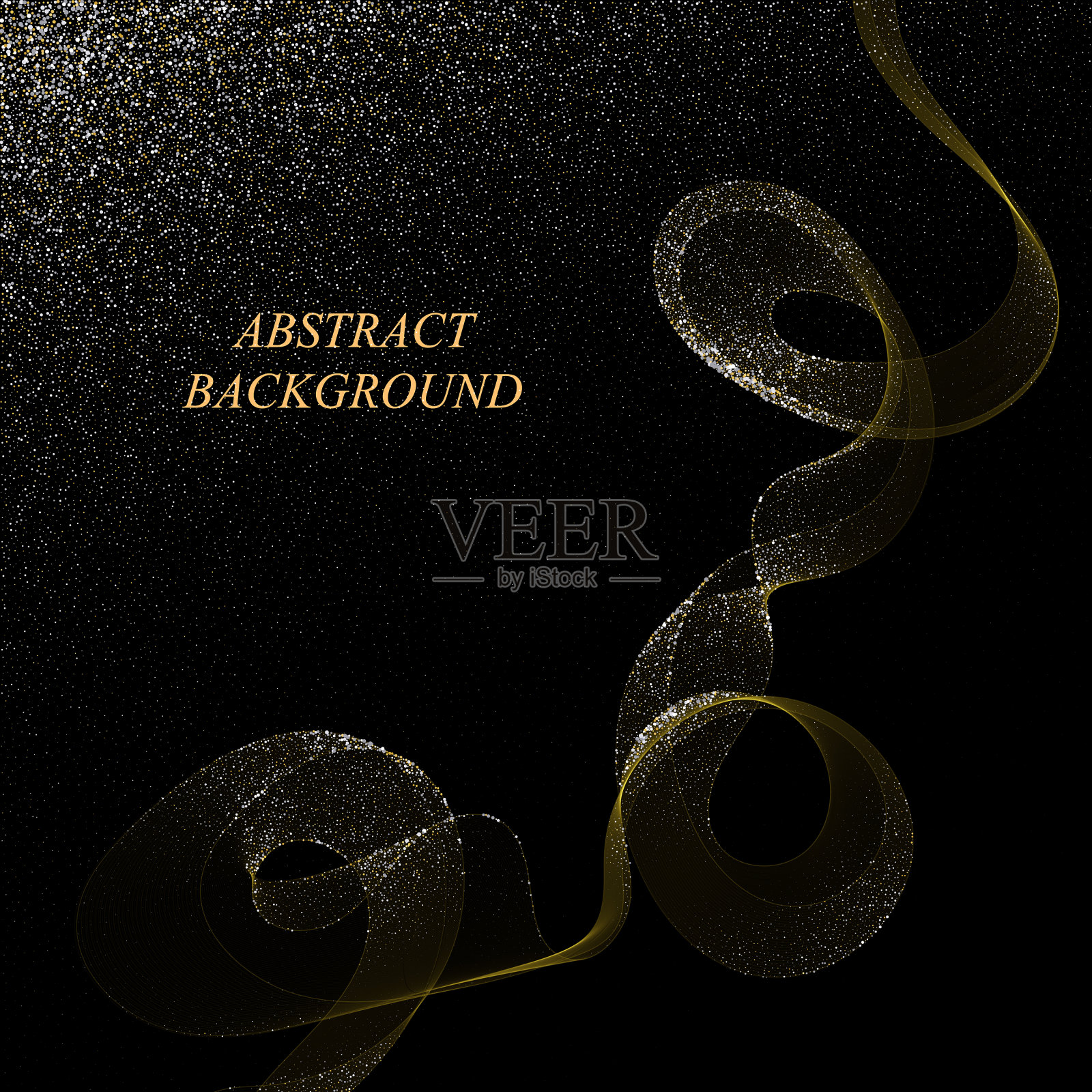 闪亮的金色波浪在黑色背景与插画图片素材