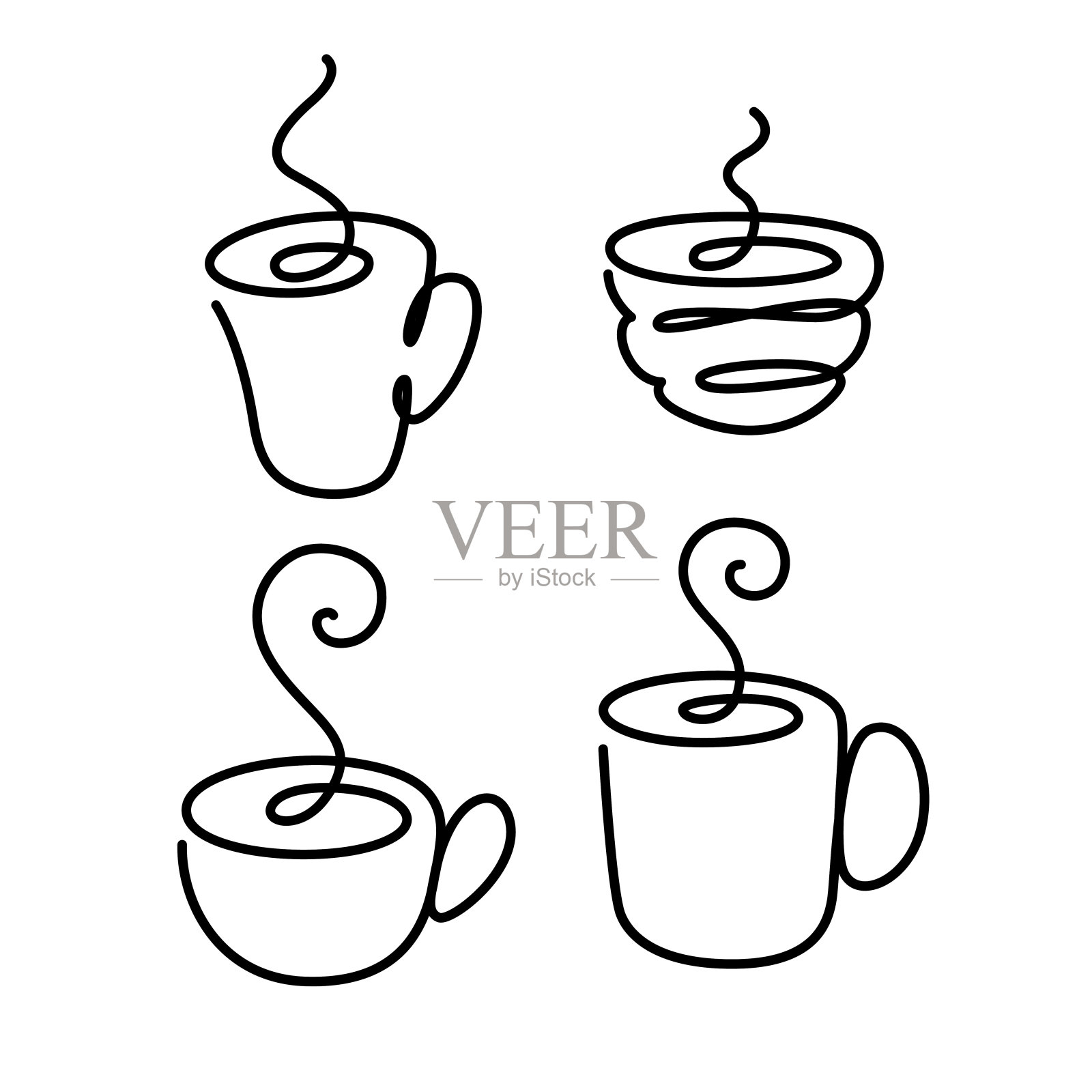 连续直线画热饮，矢量插画图片素材