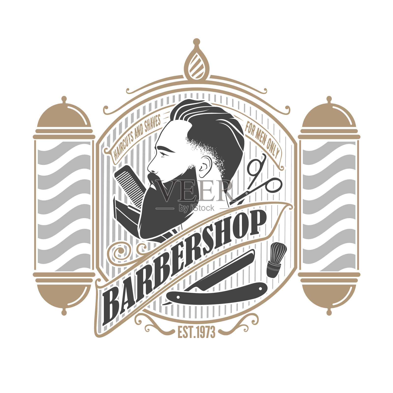 理发店标志设计理念与理发师杆设计元素图片