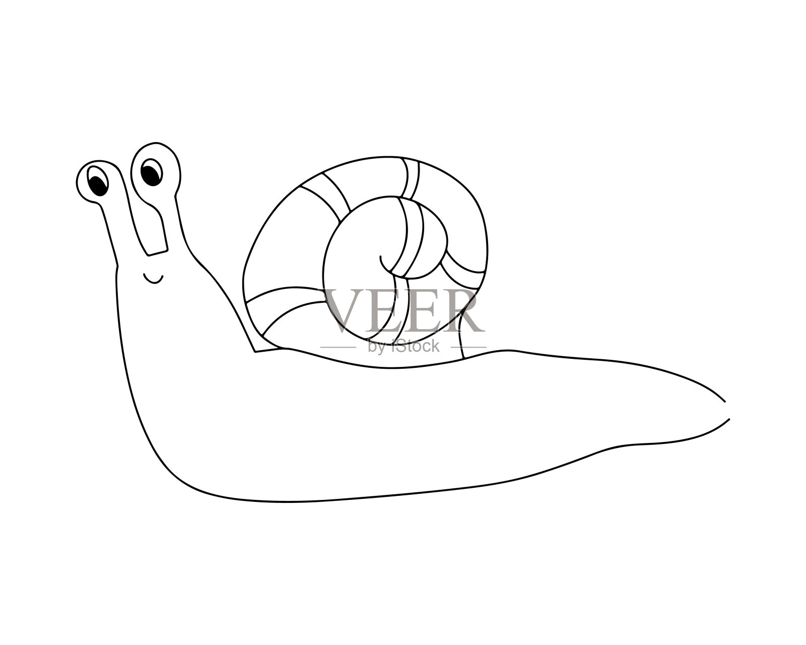 一只可爱的蜗牛被画上了黑色的轮廓。线性图设计元素图片