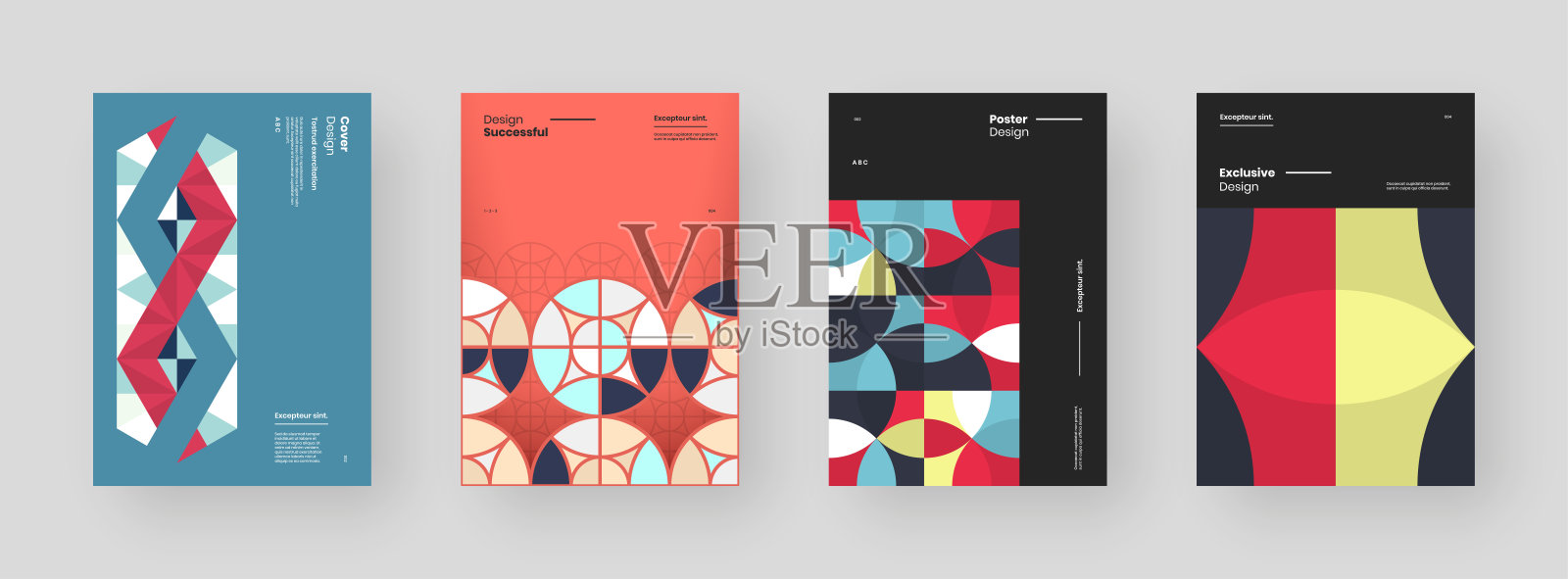 海报集合与抽象几何构图插图。插画图片素材