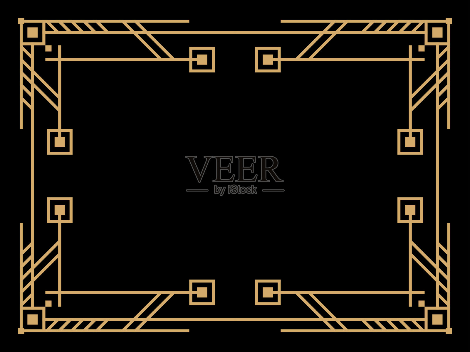 艺术装饰风格的框架。的线性边界。为请柬、传单和贺卡设计一个模板。几何金色的框架。20世纪20 - 30年代的风格。矢量图插画图片素材