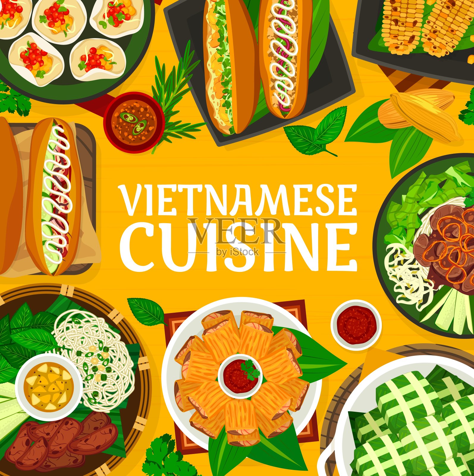 越南菜餐厅的菜单封面插画图片素材