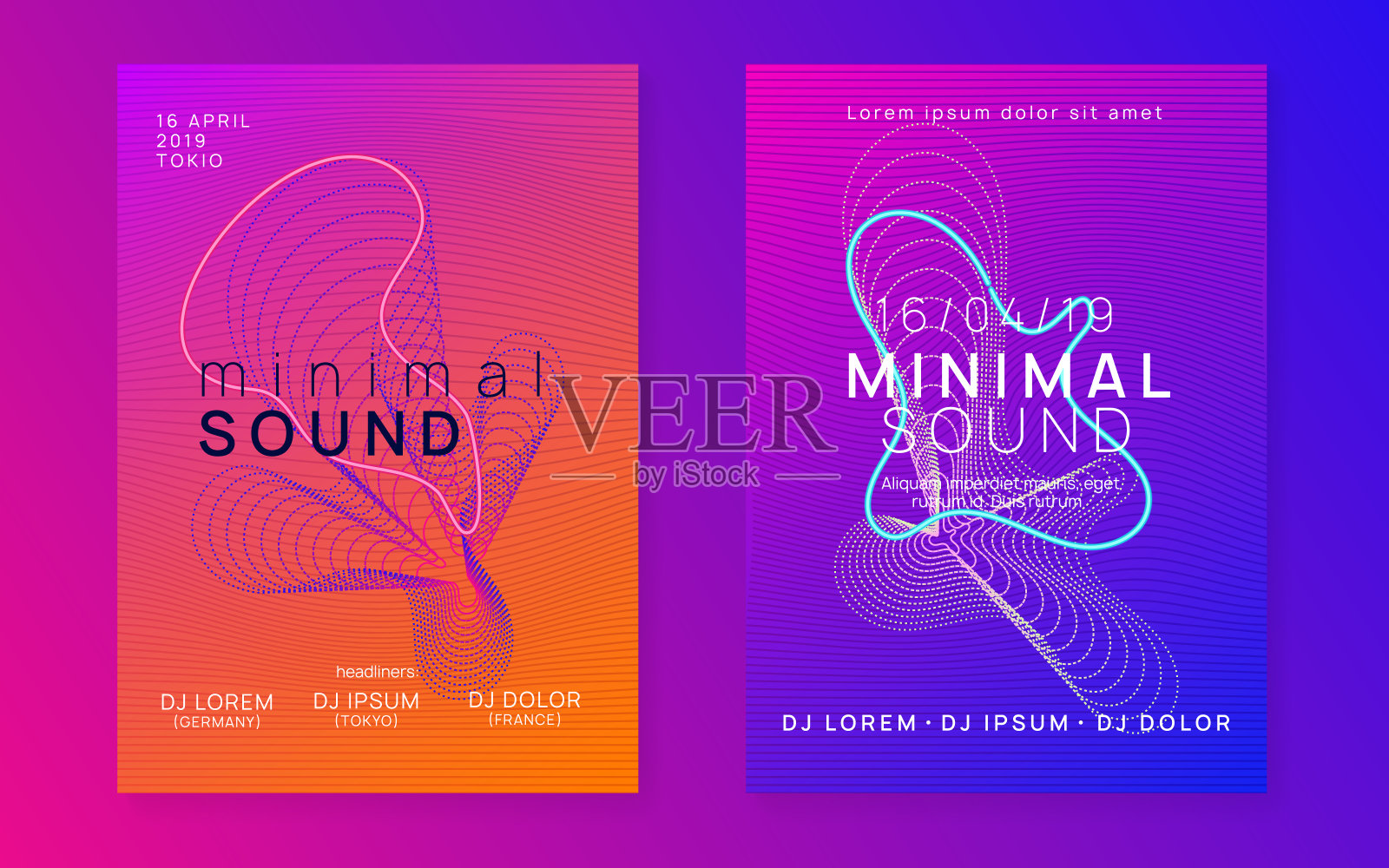 霓虹灯音乐海报。电子舞曲dj。电子声音电影节。俱乐部设计模板素材