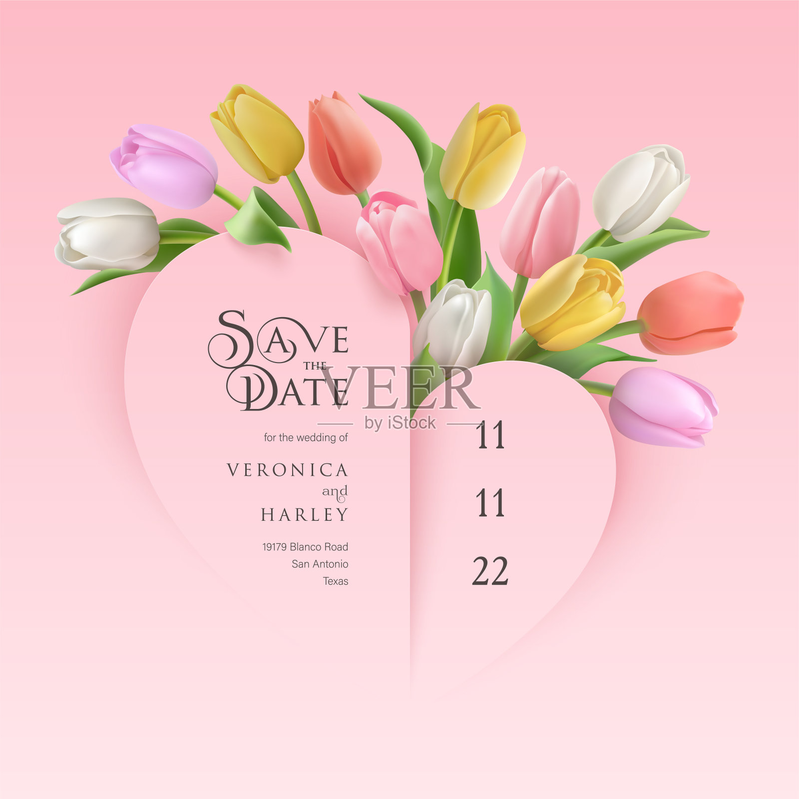 用郁金香保存日期请柬插画图片素材