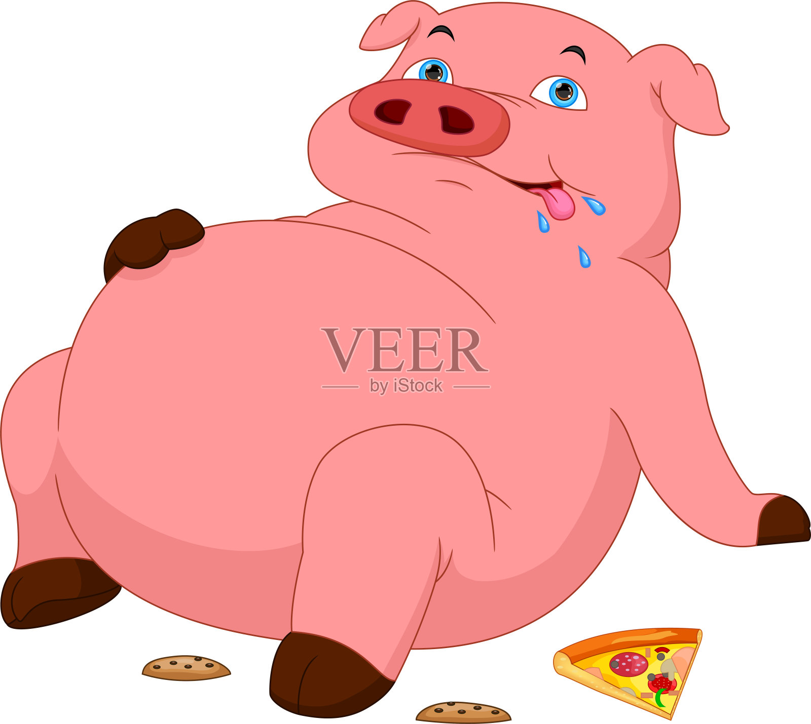 卡通可爱胖猪配食物插画图片素材