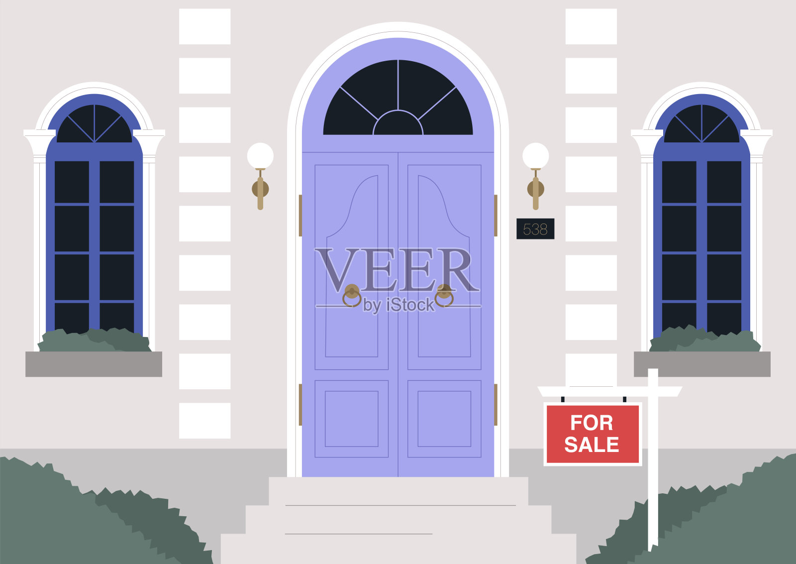 待售房产，一个老式建筑的入口，经典的立面插画图片素材