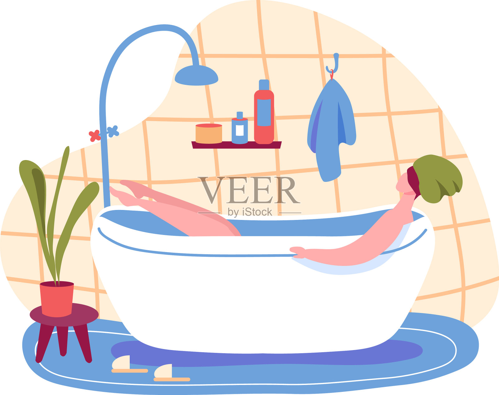 女人洗澡放松和享受工作后的一天设计元素图片