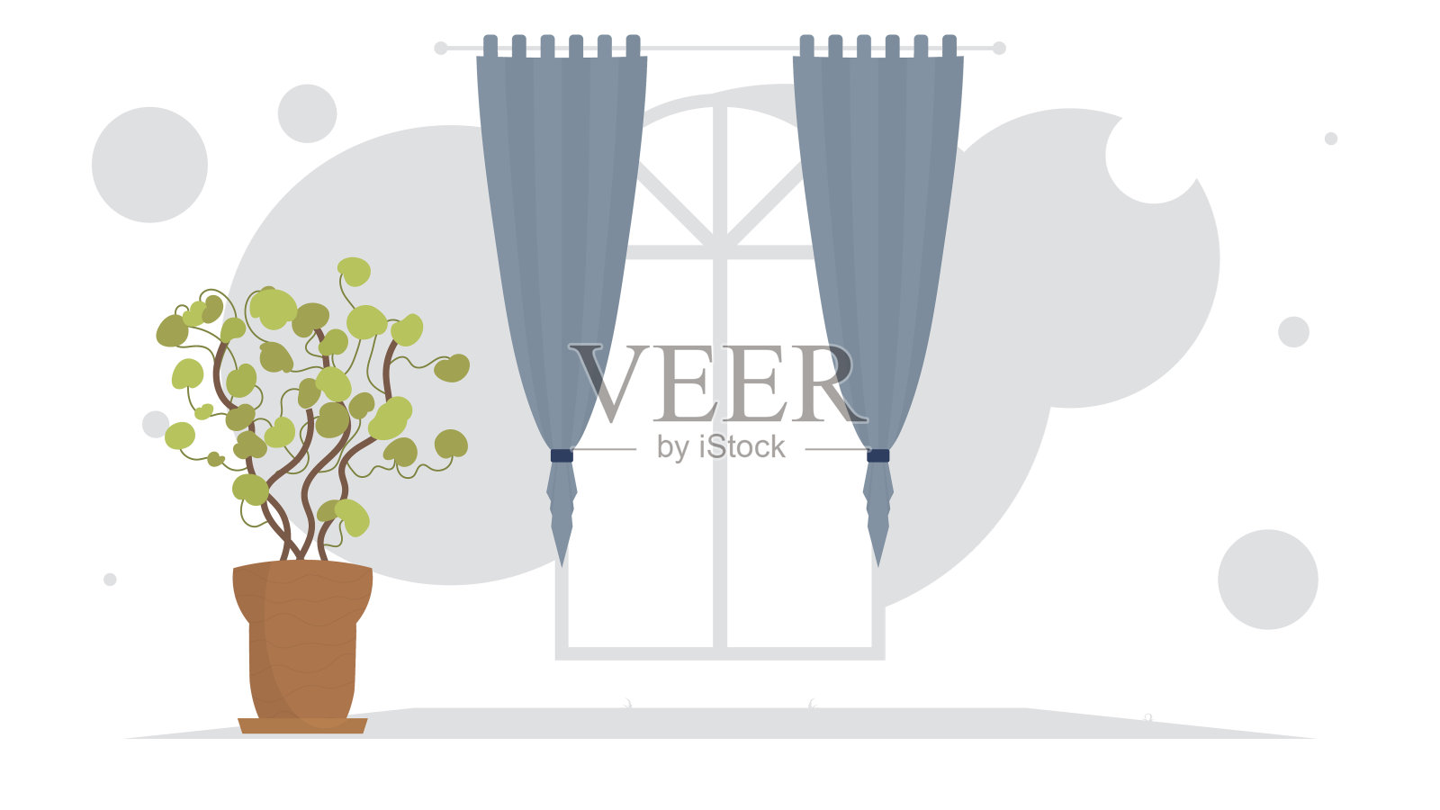 有窗帘和窗户的客厅。内部。卡通风格。插画图片素材