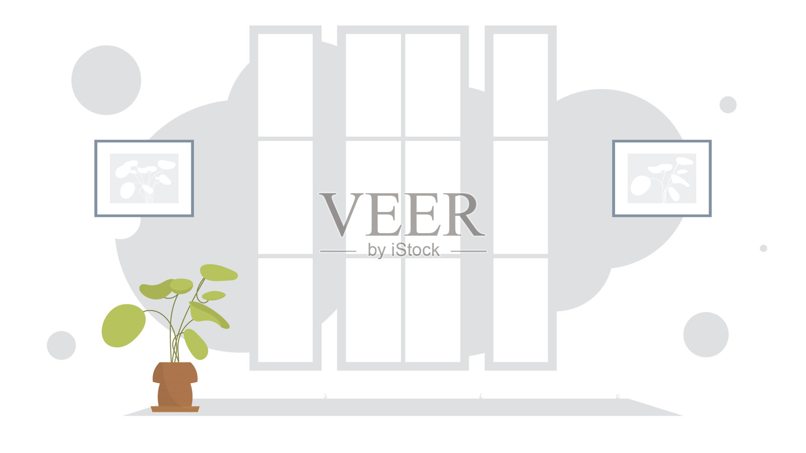 有窗帘和窗户的客厅。内部。平的风格。插画图片素材