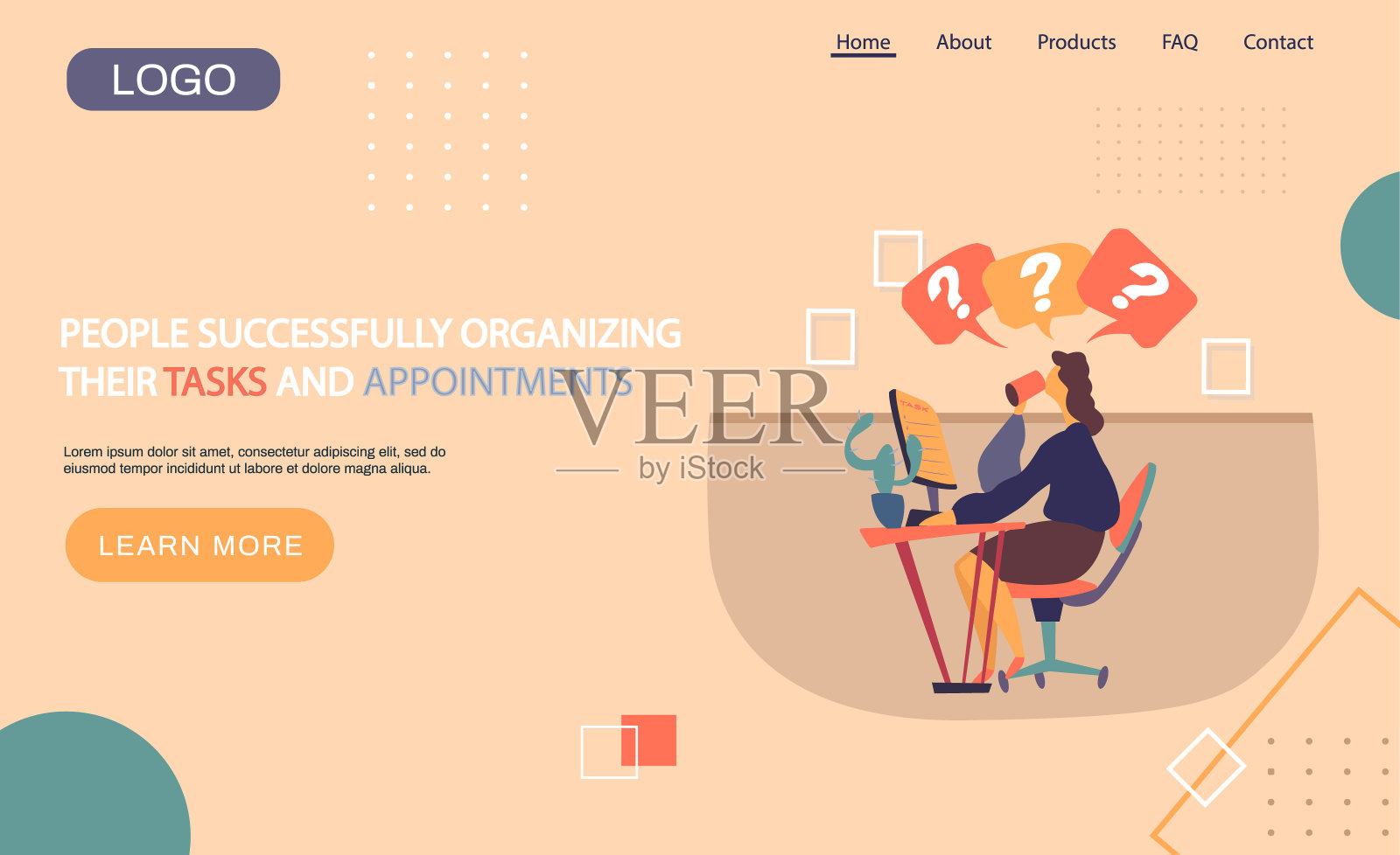 人们组织他们的任务和约会登陆页面模板，商人与笔记本电脑插画图片素材